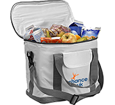 Branded Morello Cooler Bags in white demonstrating an example of what can be put inside